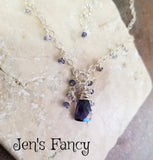 Iolite Gemstone Briolette Necklace Sterling Silver Wire Wrapped with Iolite Drops