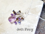 Amethyst Gemstone Cluster Briolette Necklace Sterling Silver Tiger Eye Iolite