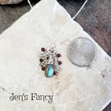 Labradorite Briolette Gemstone Cluster Necklace Sterling Silver with Garnet & Moonstone