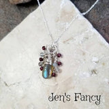 Labradorite Briolette Gemstone Cluster Necklace Sterling Silver with Garnet & Moonstone