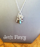 Labradorite Briolette Gemstone Cluster Necklace Sterling Silver with Garnet & Moonstone