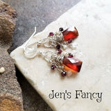 Garnet Briolette Gemstone Cluster Earrings with Pearls Sterling Silver