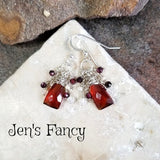 Garnet Briolette Gemstone Cluster Earrings with Pearls Sterling Silver