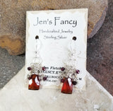Garnet Briolette Gemstone Cluster Earrings with Pearls Sterling Silver