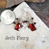 Garnet Briolette Gemstone Cluster Earrings with Pearls Sterling Silver