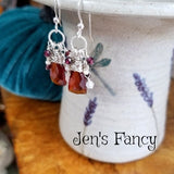 Garnet Briolette Gemstone Cluster Earrings with Pearls Sterling Silver