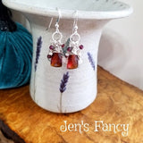 Garnet Briolette Gemstone Cluster Earrings with Pearls Sterling Silver