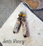 Cat Porcelain Art Earrings Sterling Silver & Brass