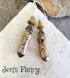 Cat Porcelain Art Earrings Sterling Silver & Brass