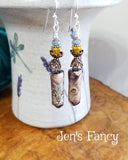 Cat Porcelain Art Earrings Sterling Silver & Brass