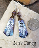 Floral Enameled Earrings Sterling Silver & Brass with Amethyst Gemstones