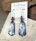 Floral Enameled Earrings Sterling Silver & Brass with Amethyst Gemstones