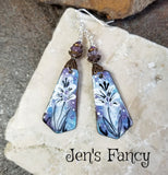 Floral Enameled Earrings Sterling Silver & Brass with Amethyst Gemstones