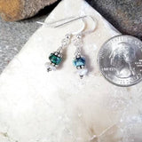 Azurite & Pearl Dangle Earrings Sterling Silver
