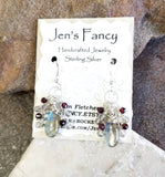 Labradorite Gemstone Briolette Earrings Sterling Silver Wire Wrapped with Moonstone & Garnet