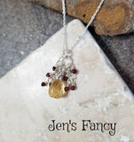 Citrine Briolette Necklace with Garnet Sterling Silver