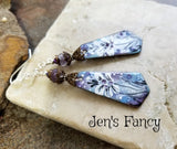 Floral Enameled Earrings Sterling Silver & Brass with Amethyst Gemstones