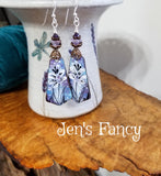 Floral Enameled Earrings Sterling Silver & Brass with Amethyst Gemstones
