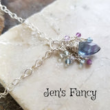 Fluorite Briolette Gemstone Cluster Necklace Sterling Silver