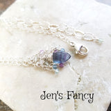 Fluorite Briolette Gemstone Cluster Necklace Sterling Silver