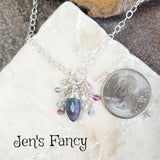 Fluorite Briolette Gemstone Cluster Necklace Sterling Silver