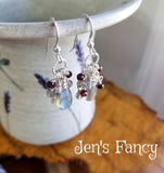 Labradorite Gemstone Briolette Earrings Sterling Silver Wire Wrapped with Moonstone & Garnet