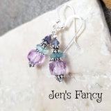 Amethyst & Fluorite Earrings Sterling Silver, Unique Handcrafted Gemstone Jewelry