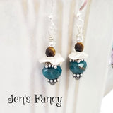 Apatite, Pearl & Tiger Eye Earrings Bali Sterling Silver