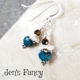 Apatite, Pearl & Tiger Eye Earrings Bali Sterling Silver
