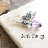 Amethyst & Fluorite Earrings Sterling Silver, Unique Handcrafted Gemstone Jewelry