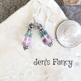 Amethyst & Fluorite Earrings Sterling Silver, Unique Handcrafted Gemstone Jewelry