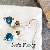 Apatite, Pearl & Tiger Eye Earrings Bali Sterling Silver