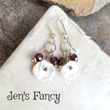 Keshi Pearl & Natural Garnet Gemstone Earrings Sterling Silver