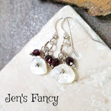 Keshi Pearl & Natural Garnet Gemstone Earrings Sterling Silver