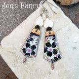 Floral Enameled Art Earrings Sterling Silver Mother of Pearl & Rhodochrosite