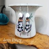 Floral Enameled Art Earrings Sterling Silver Mother of Pearl & Rhodochrosite