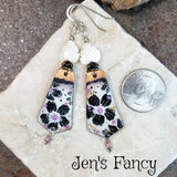 Floral Enameled Art Earrings Sterling Silver Mother of Pearl & Rhodochrosite