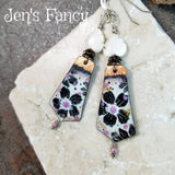 Floral Enameled Art Earrings Sterling Silver Mother of Pearl & Rhodochrosite