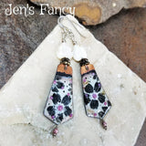 Floral Enameled Art Earrings Sterling Silver Mother of Pearl & Rhodochrosite