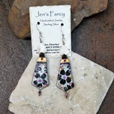 Floral Enameled Art Earrings Sterling Silver Mother of Pearl & Rhodochrosite