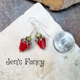 Strawberry Art Glass Earrings Sterling Silver with Peridot