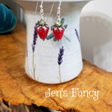 Strawberry Art Glass Earrings Sterling Silver with Peridot