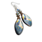 Peacock Earrings Porcelain Art Print Sterling Silver