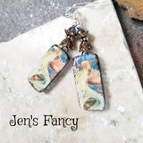 Mermaid Art Print Earrings Porcelain Sterling Silver Jewelry