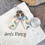 Mermaid Art Print Earrings Porcelain Sterling Silver Jewelry