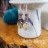Floral Enameled Earrings Sterling Silver Amethyst & Sunstone Gemstone