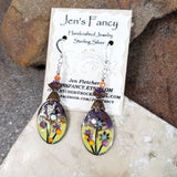 Floral Enameled Earrings Sterling Silver Amethyst & Sunstone Gemstone