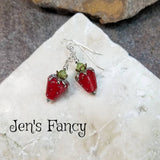Strawberry Art Glass Earrings Sterling Silver with Peridot