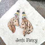 Wolf Earrings Sterling Silver Art Enameled with Boulder Opals