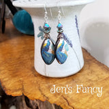 Peacock Earrings Porcelain Art Print Sterling Silver